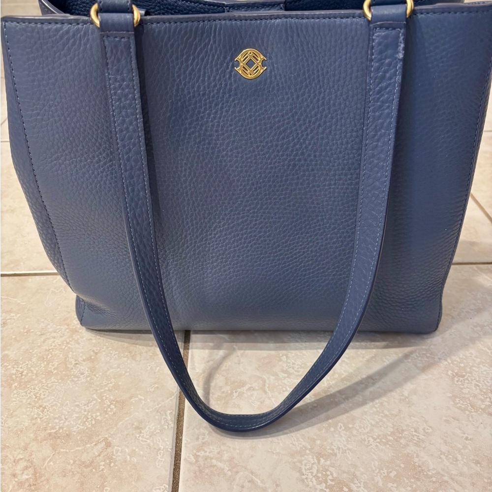 Dagne Dover Ash Blue Allyn Tote in Pebbled Leather with Gold Hardware - Picture 2 of 7